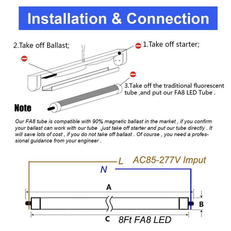 12Pack 8Ft Led Shop Lights AC85-277V Single Pin FA8 Base T8 Led Tube Lights 144W gallery