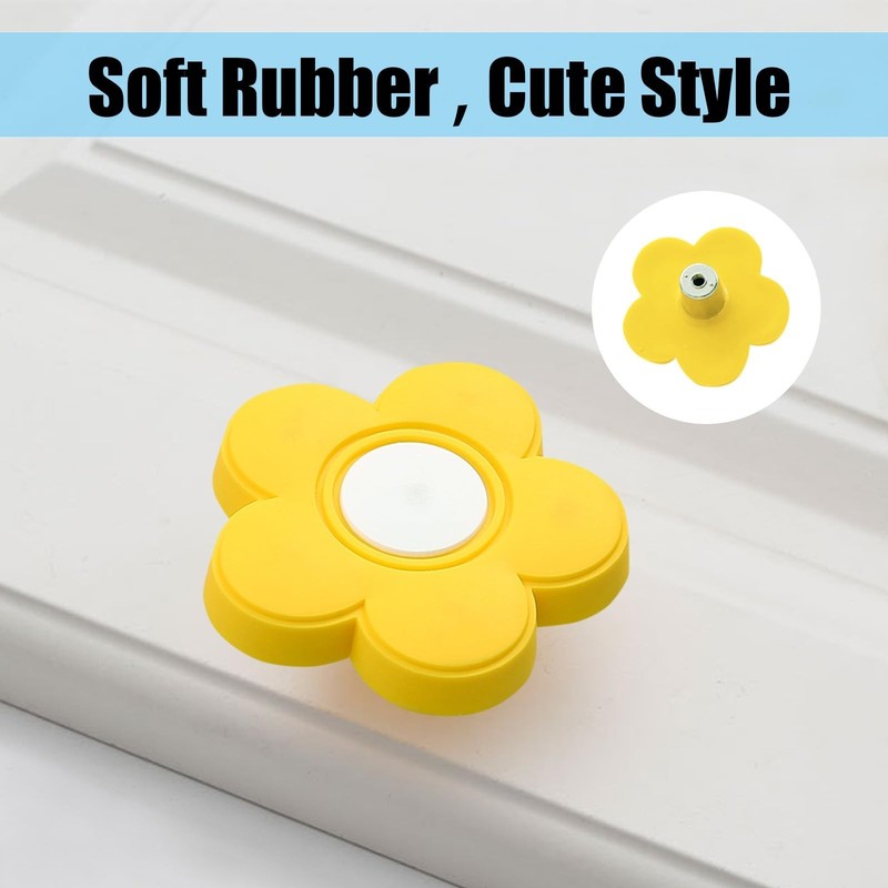 4pcs Yellow Flower Shape Knobs - Rubber Cartoon Shape Knobs for Kids' Room, C... gallery