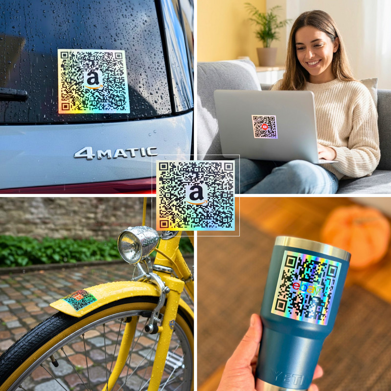 Custom QR Code Holographic Stickers 100 Pack Personalized Waterproof Business gallery