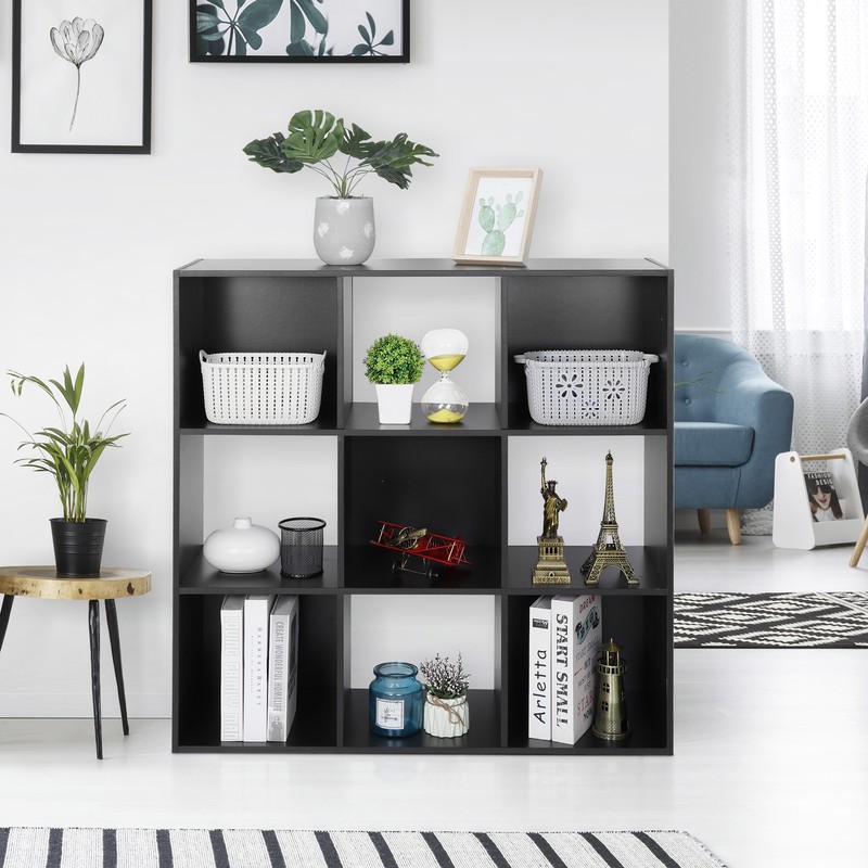 9 Cube Storage Organizer 3 Tier Stackable Wood Open Bookcase Display Shelf Black gallery