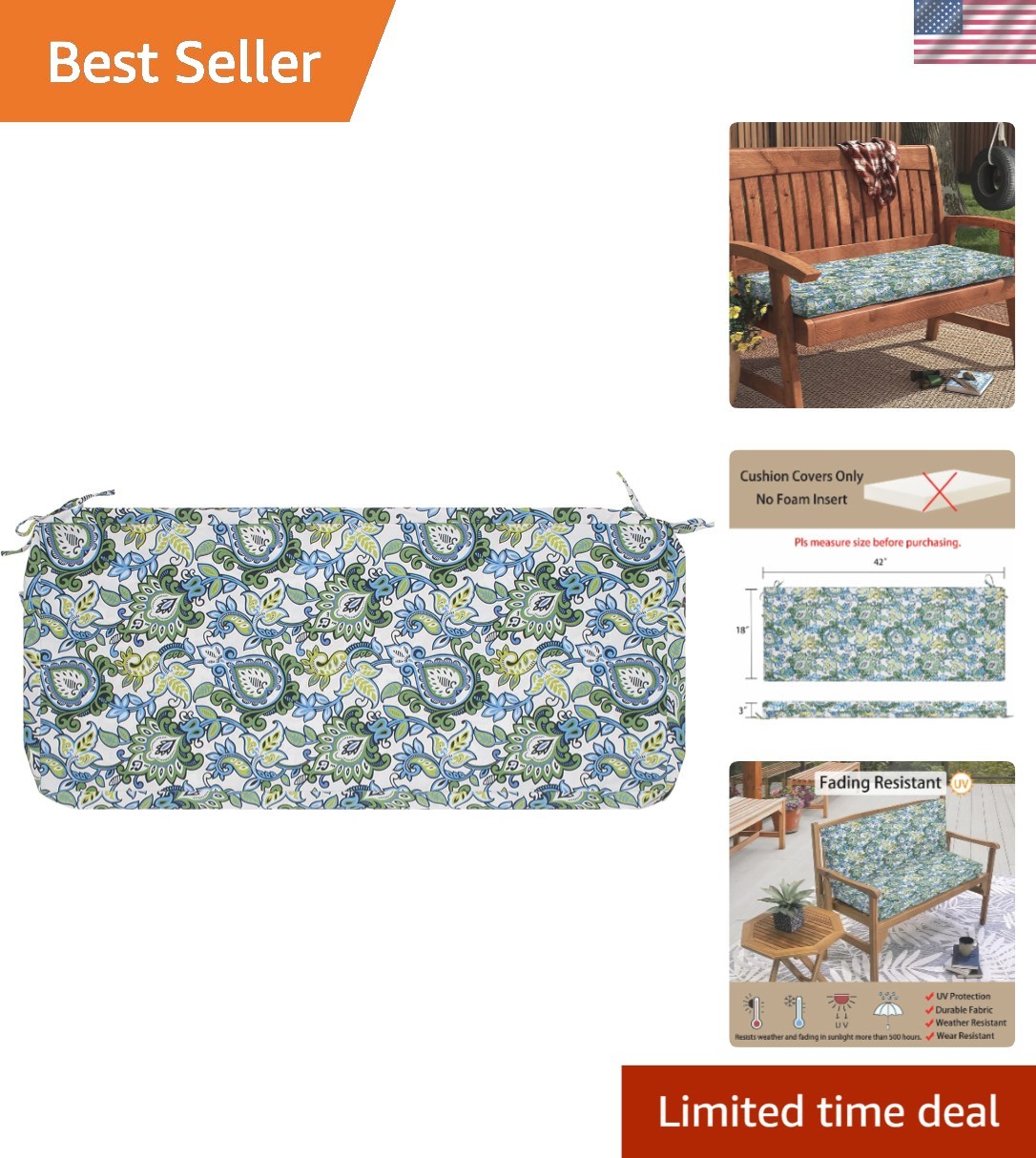 Fade-Resistant Garden Bench Cushion Cover 42x18x3 Inch for Stylish Protection gallery