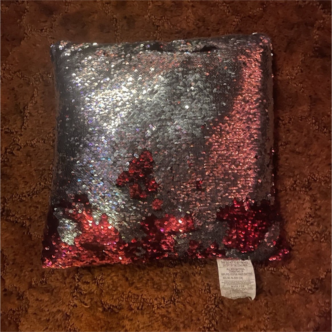 Silver Red Black Sequin Reversible Square Decorative Throw Pillow gallery
