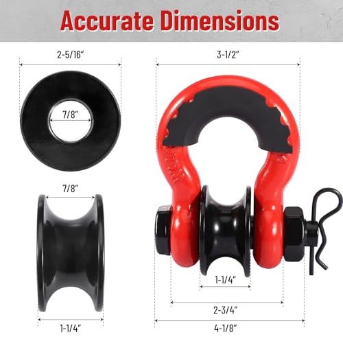 3/4" D Ring Shackle with Upgraded Snatch Blocks,57,000 lbs(28.5 Ton) Red gallery