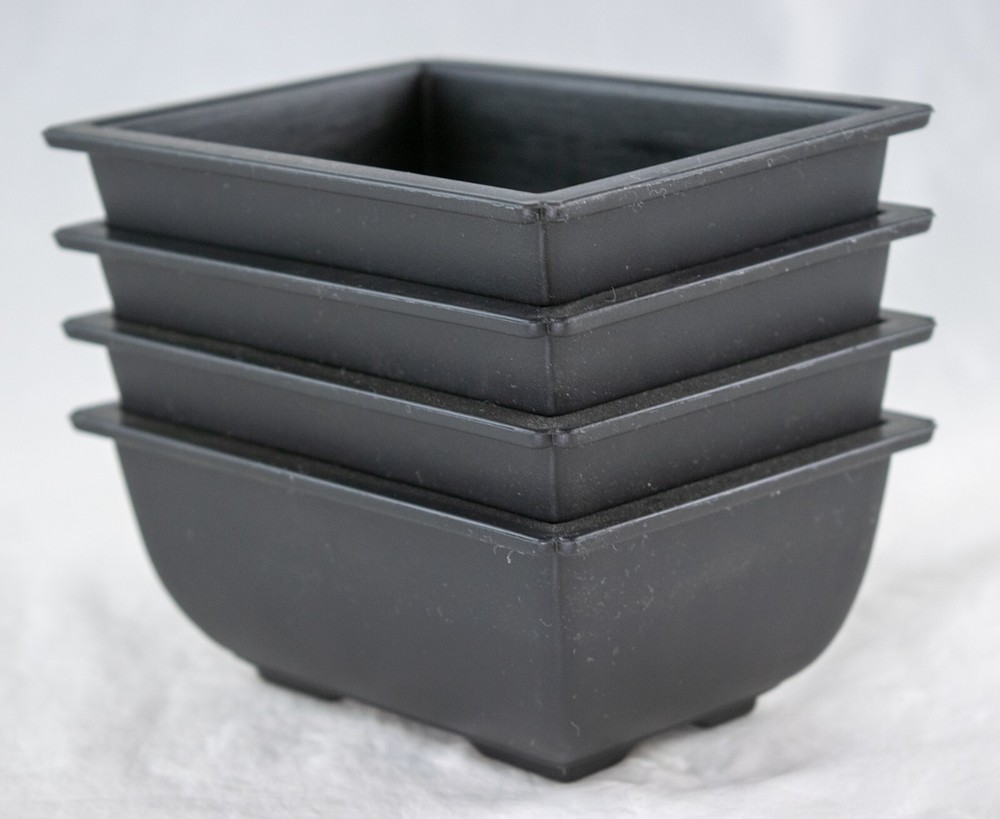 4 Rectangular Black Plastic Cactus Succulent, Bonsai Training Pot 5"x 3.5"x 2"