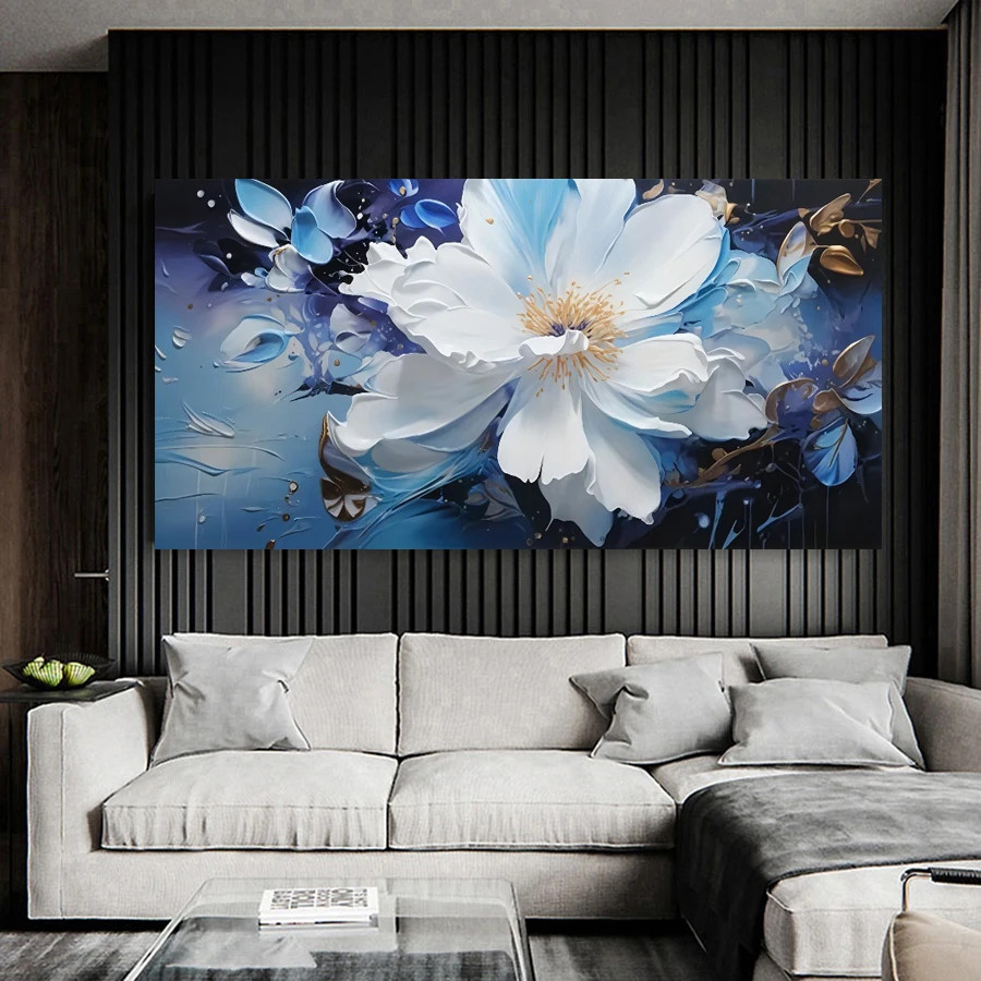 Abstract Blue Print Flower Canvas Painting Poster Canvas Wall Art Canvas Mural gallery