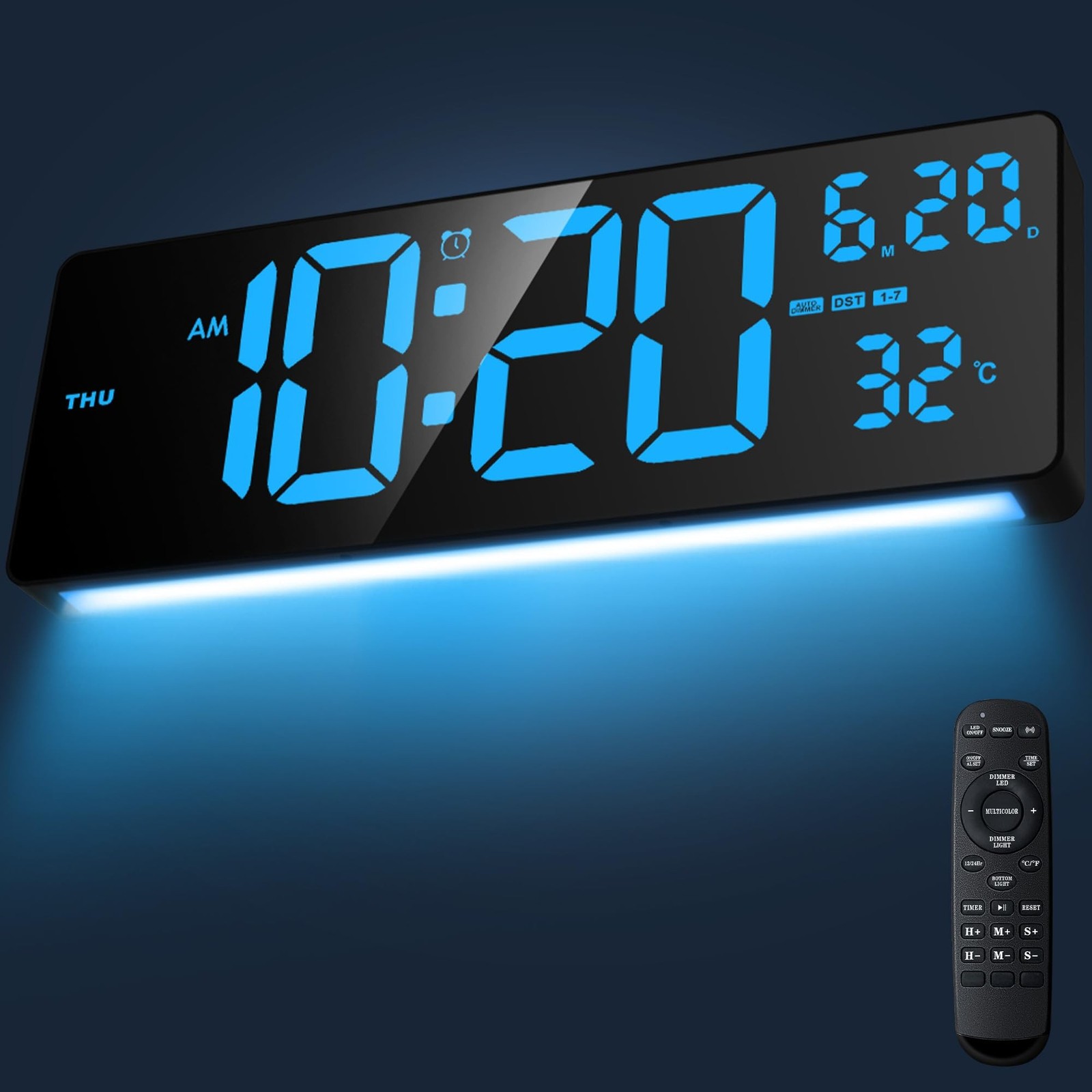 16.5" Digital Clock Large Display with Remote Control, 6-Color Night Light Di... gallery