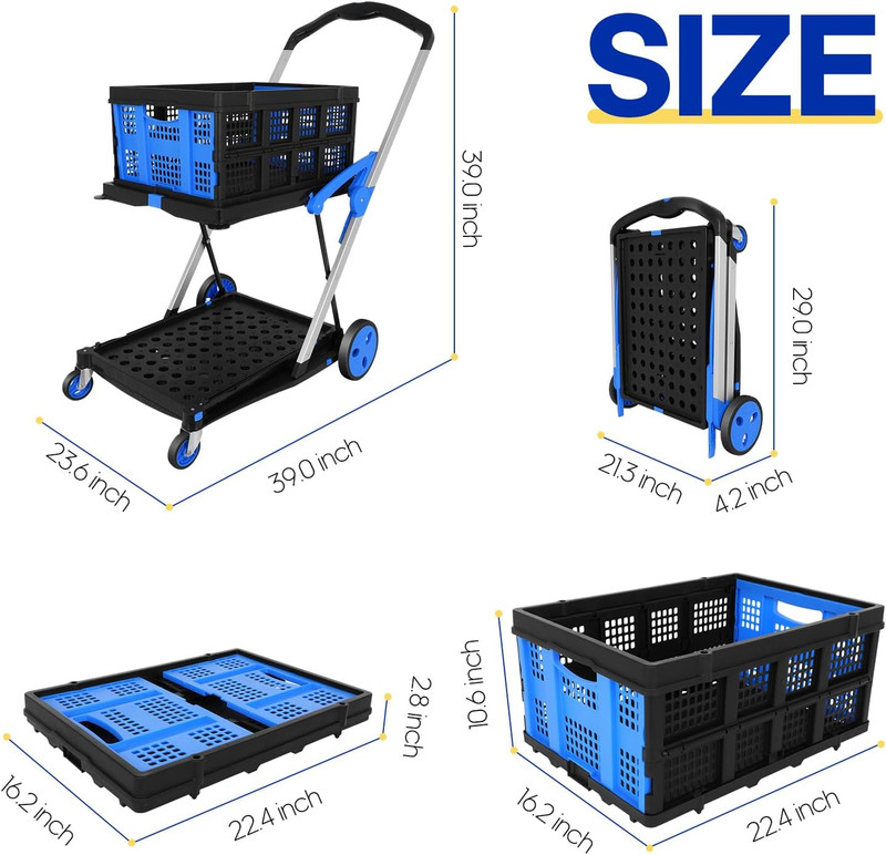 Multifunctional Folding Cart with Wheels,Two Layers Collapsible Utility Cart for gallery