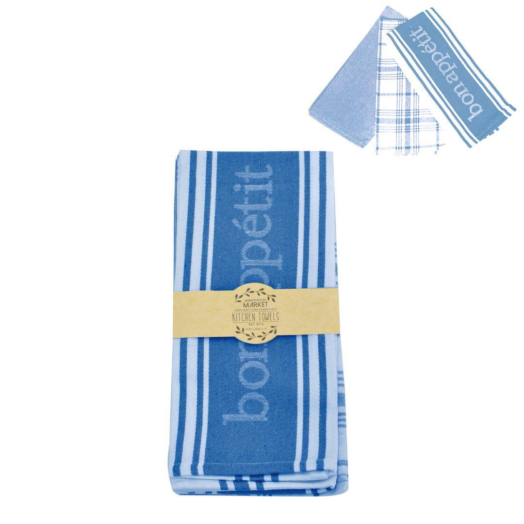 3 Piece Poly Cotton Printed Kitchen Towel Set 25.5" x 17.75" Blue gallery