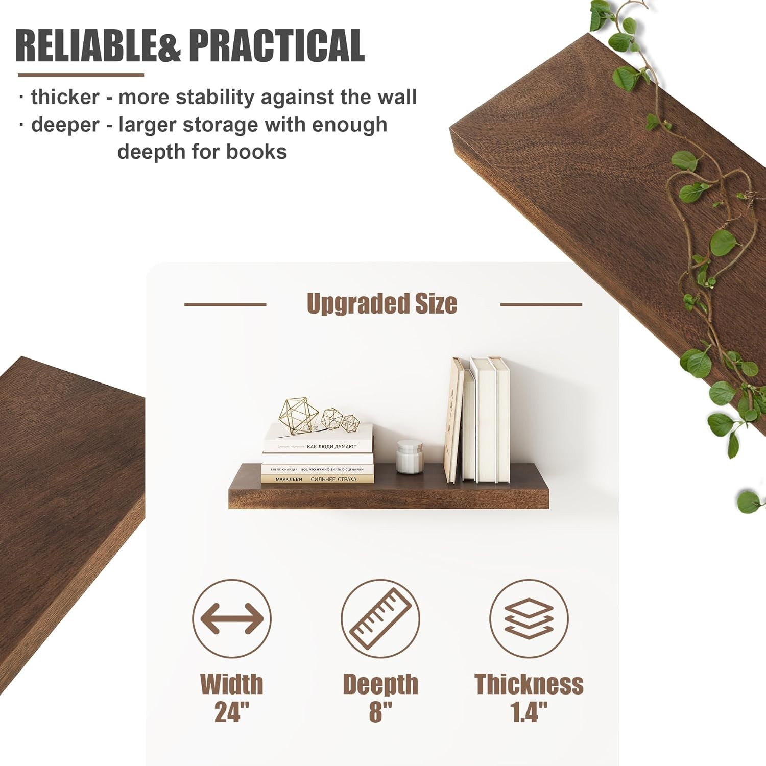 Floating Shelves for Wall, USA-Sourced Fir Wood 24 Inch Wall Shelves Set of 2, gallery