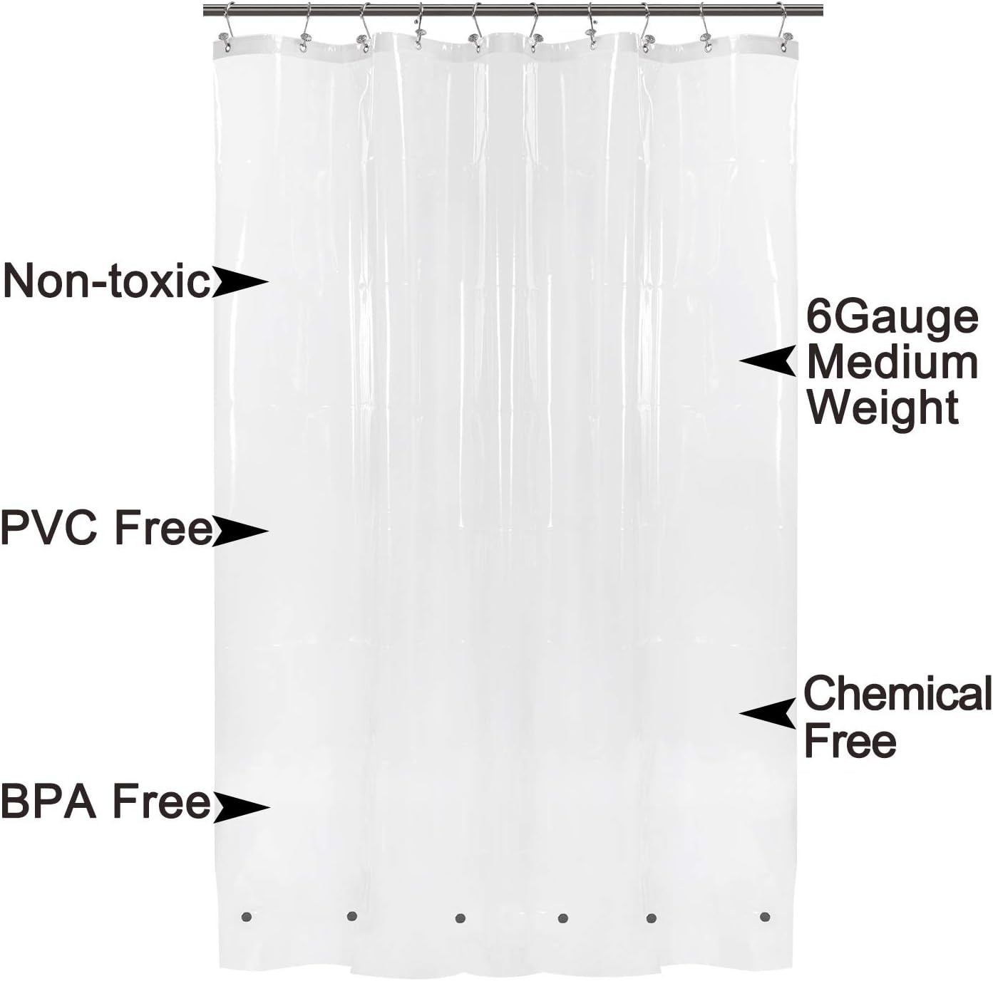 Barossa Design 60 X 72 Inches Shower Curtain Liner with 6 Weighted Magnets, Hea gallery