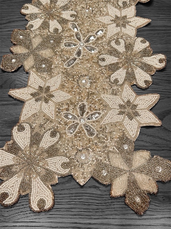 Snowflake Beaded Table Runner Holiday Christmas Decor 13x35 NEW With Tags gallery
