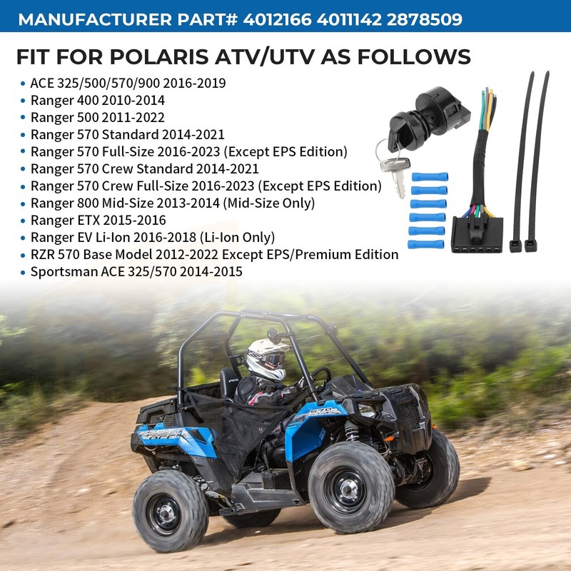 M MATI Ignition Key Switch 4 Position 6 Pin & Harness Kit for Polaris Black gallery
