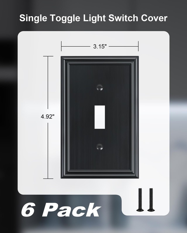 6-Pack Single Toggle Light Switch Cover Plate, Durable Solid Alloy Decorative... gallery