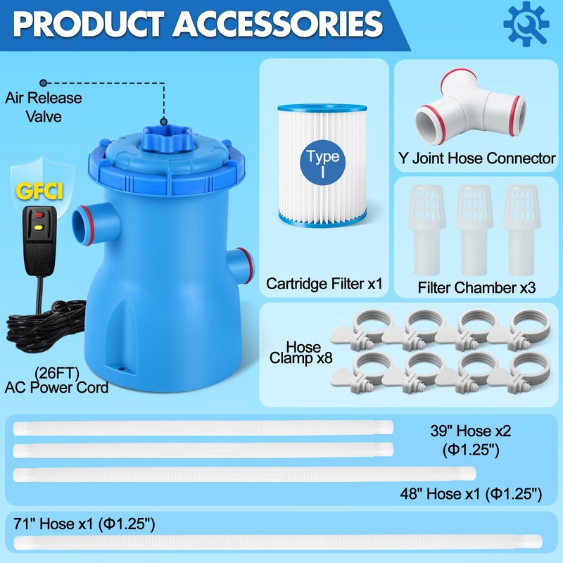 300GPH Pool Filter Pump Above Ground With GFCI Safe Water Circulation System gallery