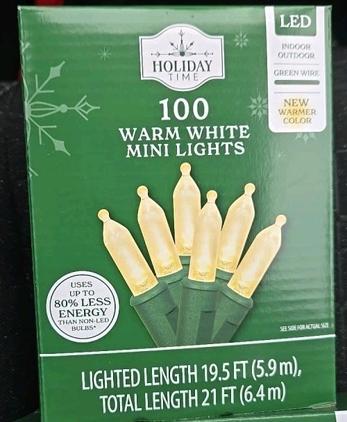 Holiday Time 100 Warm White Mini LED Lights with Green Wire Indoor/Outdoor gallery