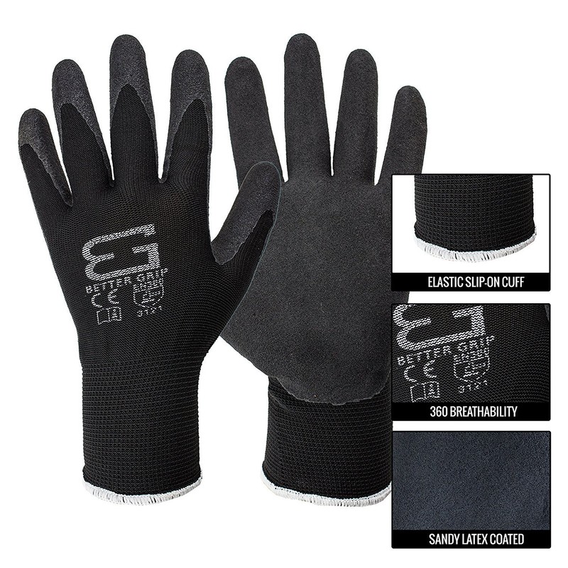 1 Case(144 Pairs) Work Gloves, Better Grip Nylon Latex Black Work Gloves-BGSB1 gallery