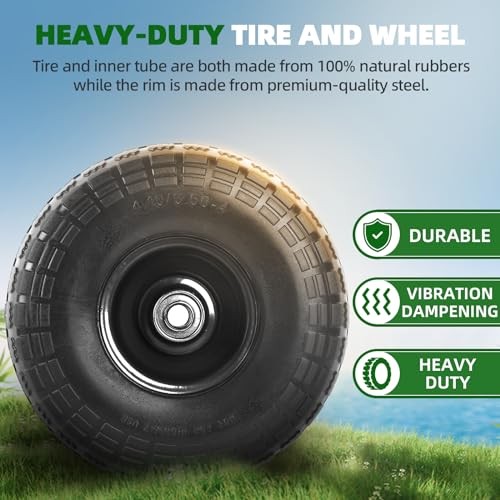(2 Pack) Tire and Wheel, 10-Inches Solid Tires for 4.10/3.50-4 Flat Free Black gallery
