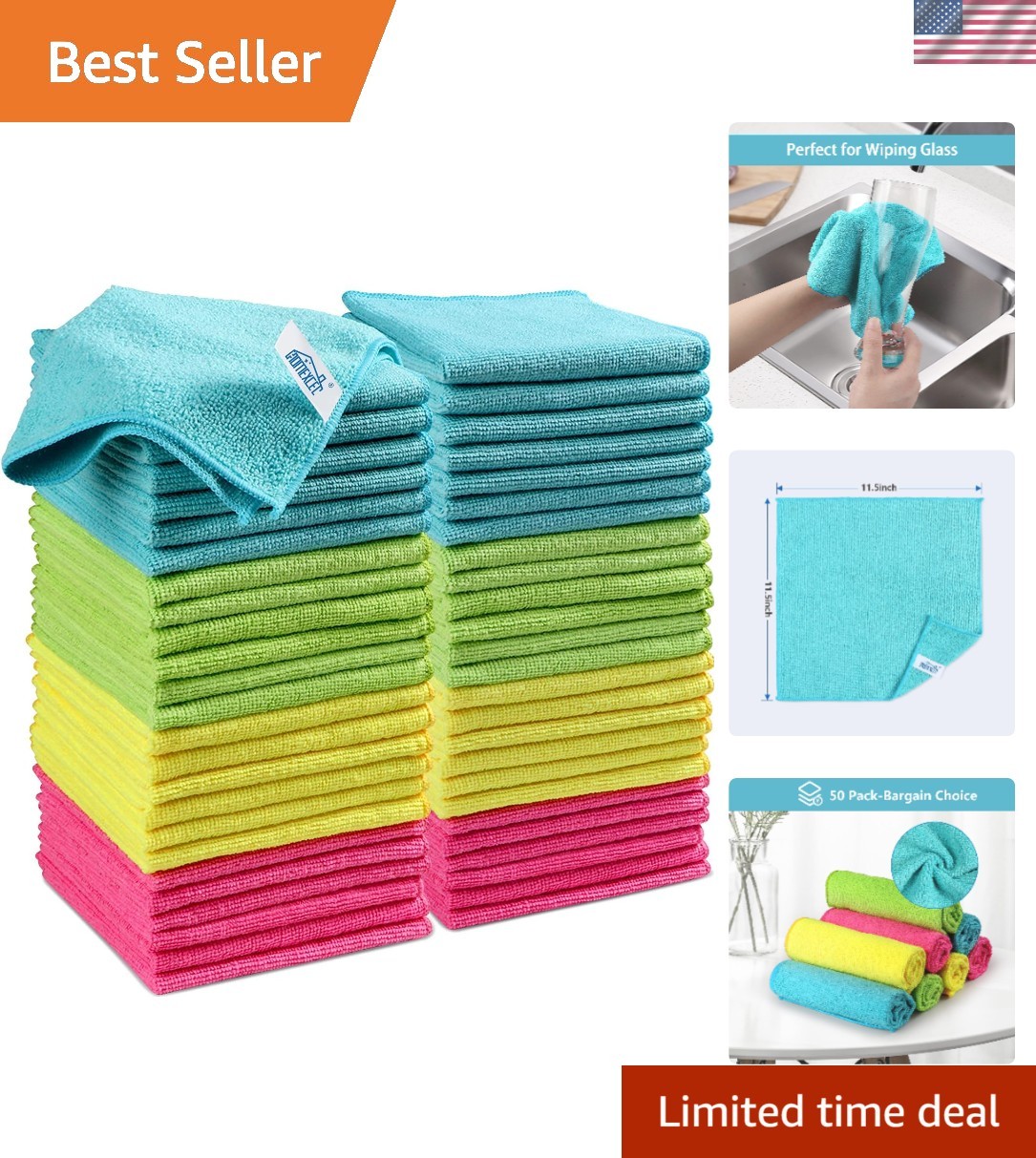 50 Multi-Color Microfiber Rags - Lint-Free, Machine Washable Cleaning Cloths gallery