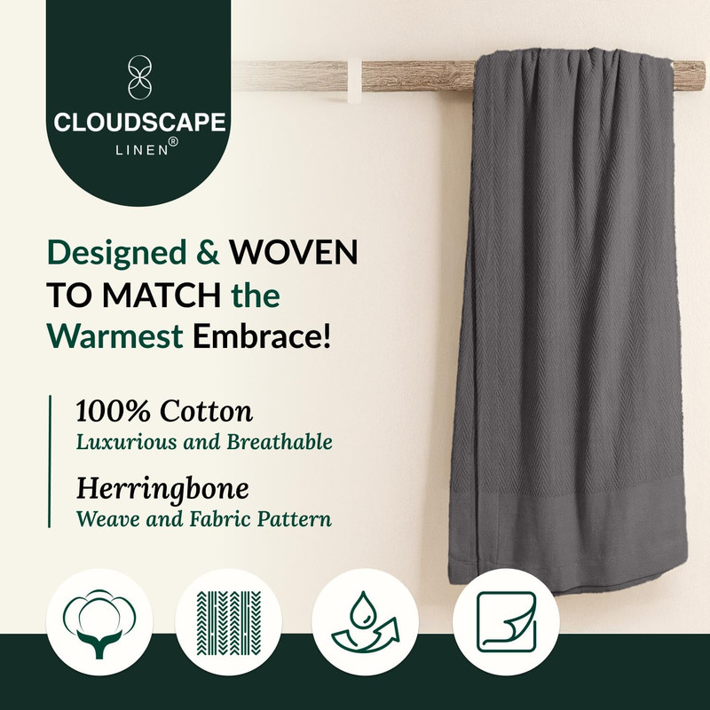 CLOUDSCAPE King Size Cotton Blanket, Soft Herringbone Weave, All Season gallery