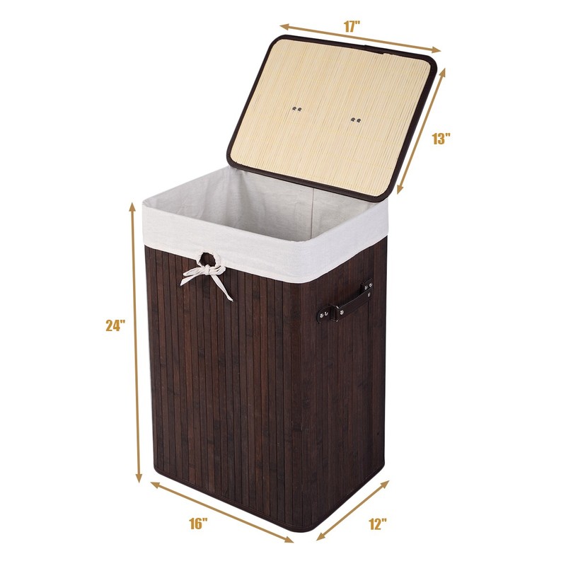 Costway Rectangle Bamboo Hamper Laundry Basket Washing Cloth Bin Lid Brown gallery