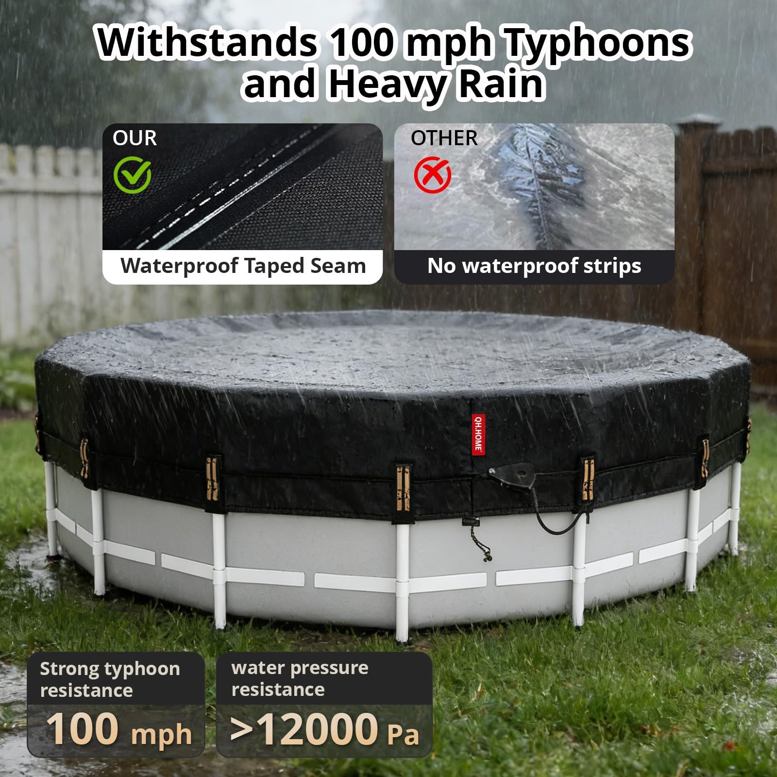 Pool Cover 21 Ft Round Heavy Duty Winter Windproof UV Resistant Black QH.HOME gallery