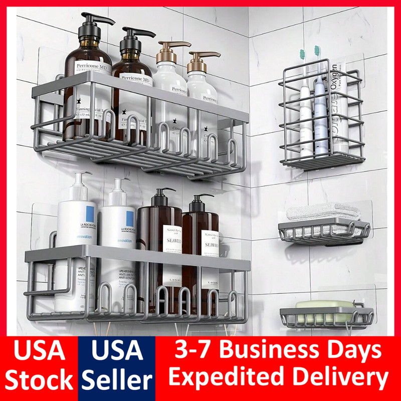 5 Pack Shower Caddy Adhesive Shower Organizer for Bathroom Storage & Kitchen gallery