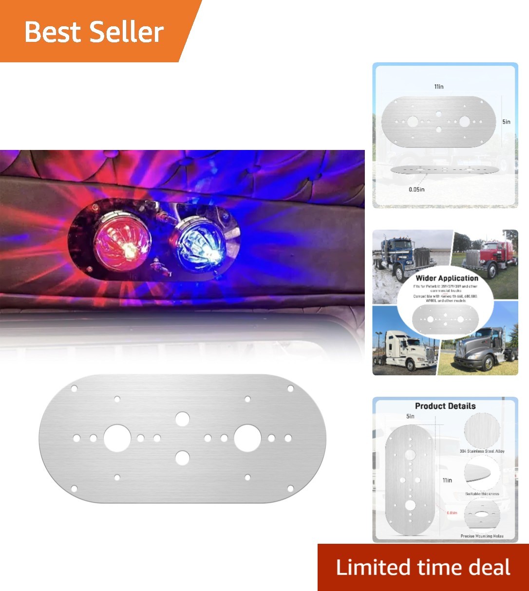 Stainless Steel Watermelon Light Mounting Plate for Peterbilt & Kenworth Trucks gallery