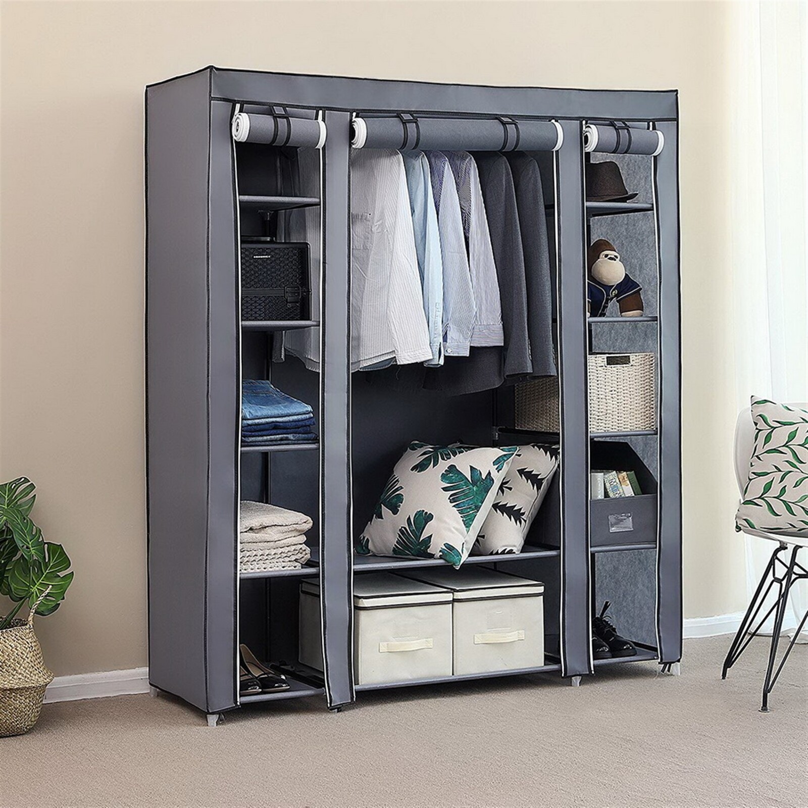 Gray 69"Portable Clothes Closet Wardrobe Storage Organizer W/ Non-Woven Fabric gallery