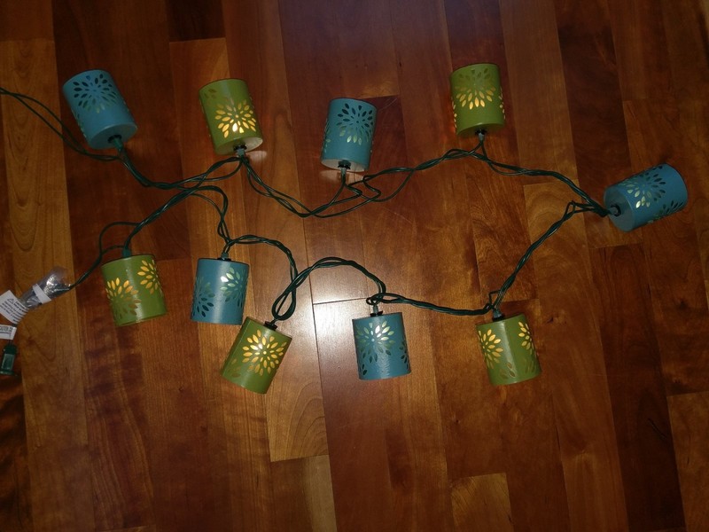 Teal Green Blue String Light Set Strand 10 Metal Cylinder Can Die Cut Out Flower gallery