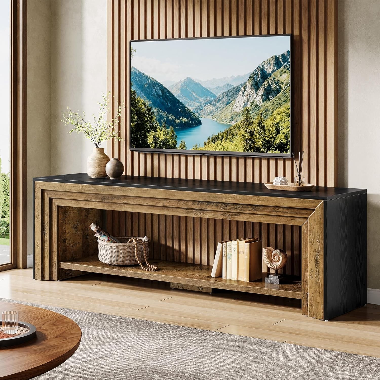 70" TV Stand for 65/70/75-Inch TVs, Farmhouse Entertainment Center Console Table gallery
