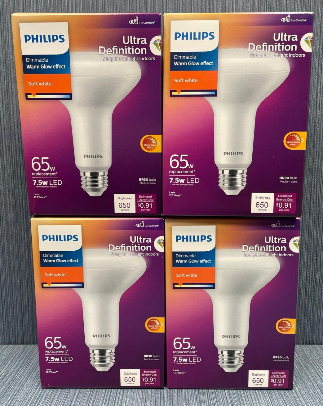 4 Pack x Philips Ultra Definition Br30 Medium Dimmable LED Floodlight Warm Glow gallery