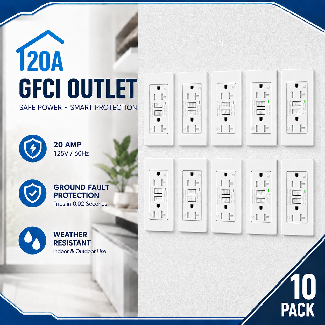 20 Amp GFCI Outlet Weather Resistant TR ETL Residential/Commercial Grade 10PK gallery