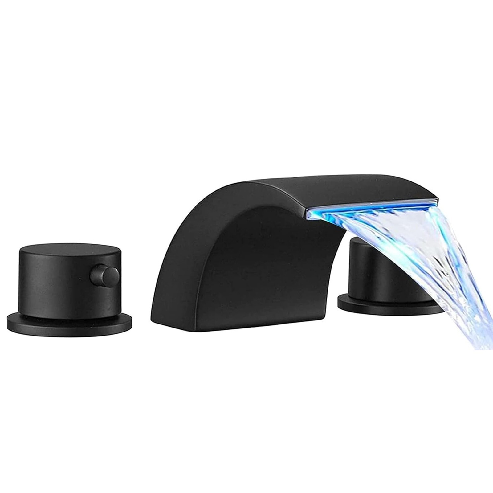 LED Waterfall Bathroom Sink Faucet 3 Hole 2 Handle Vanity Basin Mixer Taps Black gallery