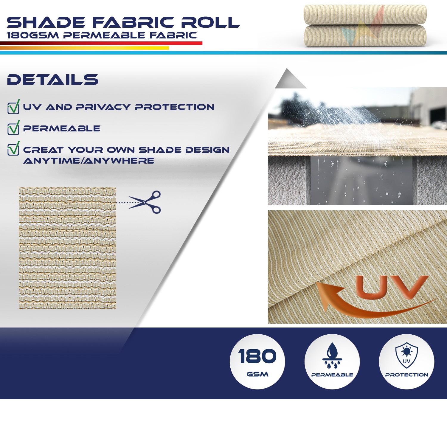6ft Sun Shade Cloth Fabric Roll for Pergola Cover Awning Shade Sail Beige gallery