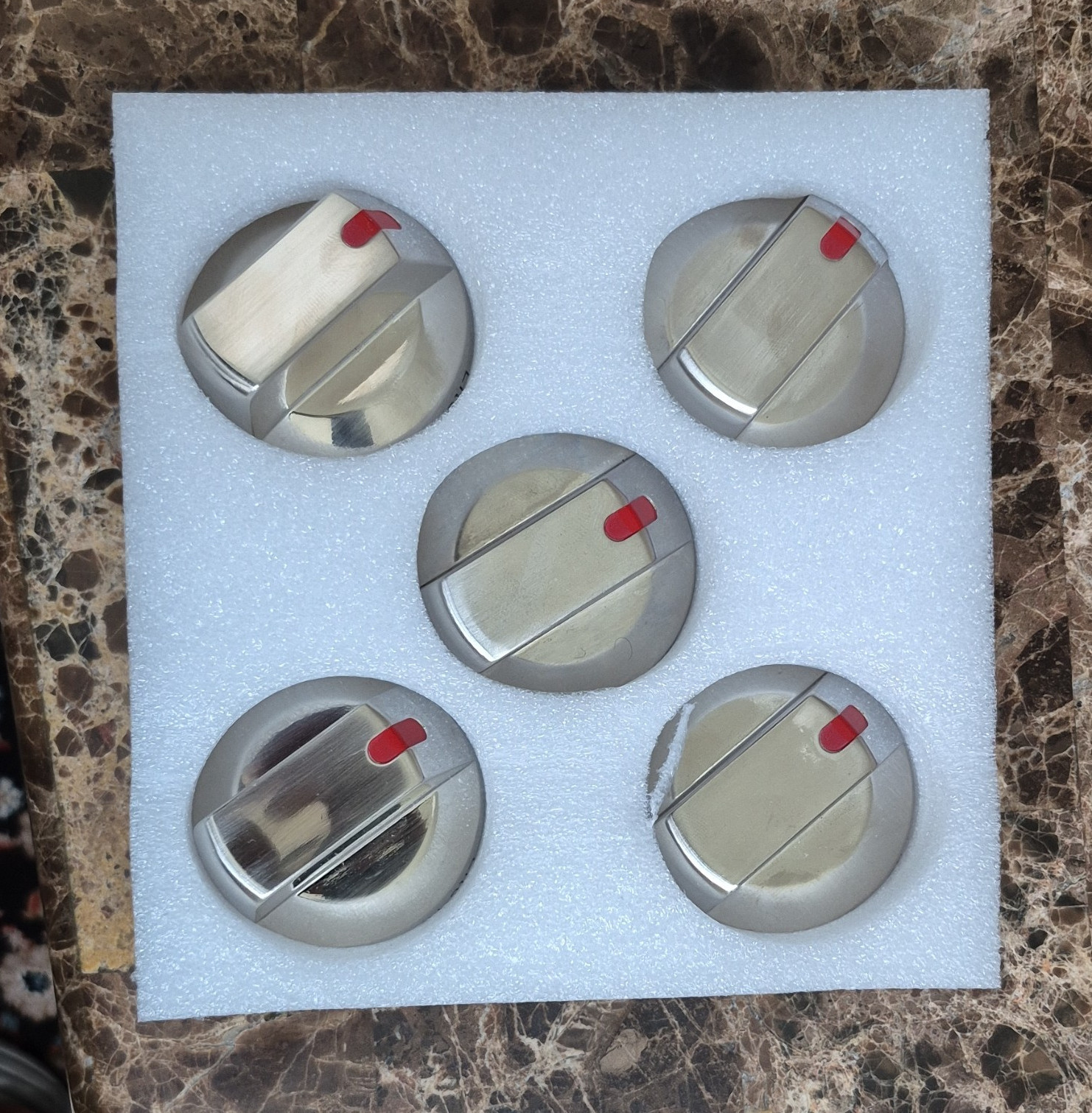 Cooktop Control Knobs Set of 5 Metal Silver with Red Indicator gallery