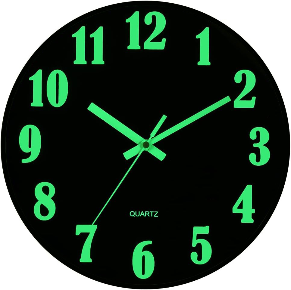 12'' Wall Clock Large Luminous Quartz Night Light Glow In The Dark Silent Home gallery