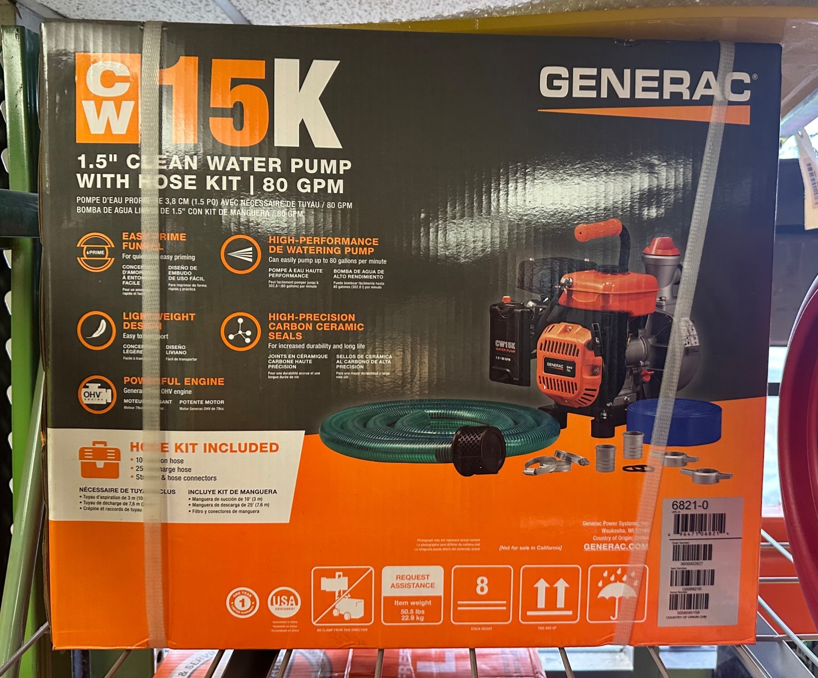 GENERAC 3 HP 1.5 In. Gas Powered Clean Water Pump with Hose Kit MODEL #6821-0 gallery
