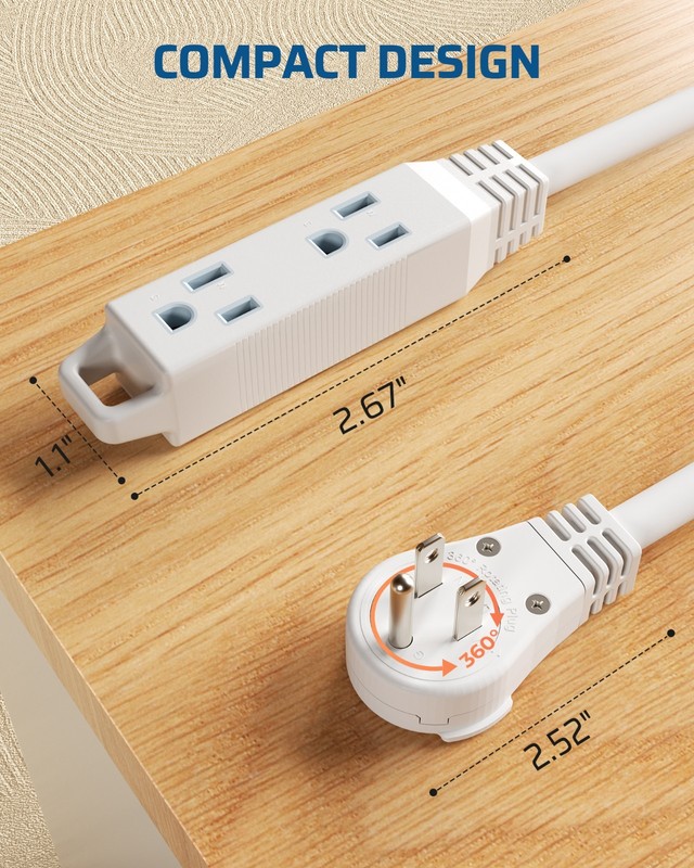 DEWENWILS 2-Pack 1FT Short Flat Plug Extension Cord 360° Rotating Power Strip gallery
