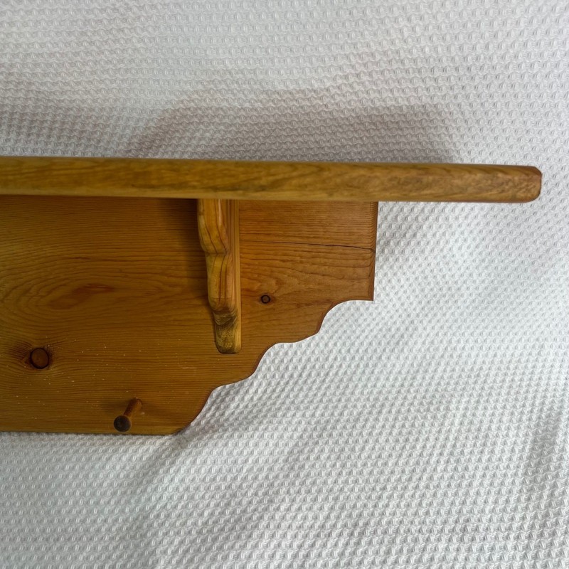 Vintage Rustic Solid Wood Wall Shelf with Scalloped Back and 2 Hanging Pegs 25" gallery