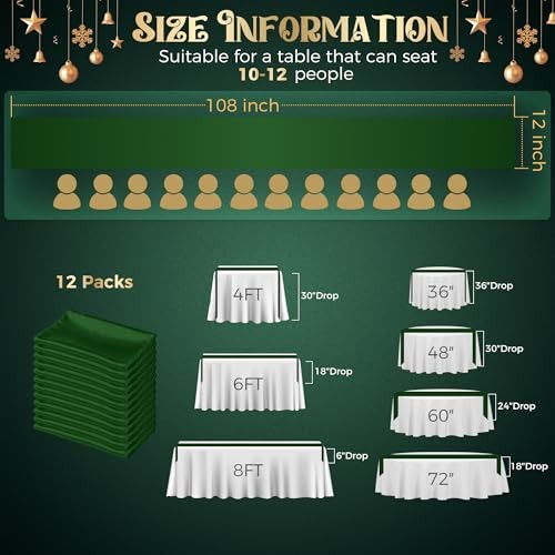 Pack Satin Table Runners 12 x 108 Inch, Reusable Heavy-Duty 4 Dark Green gallery