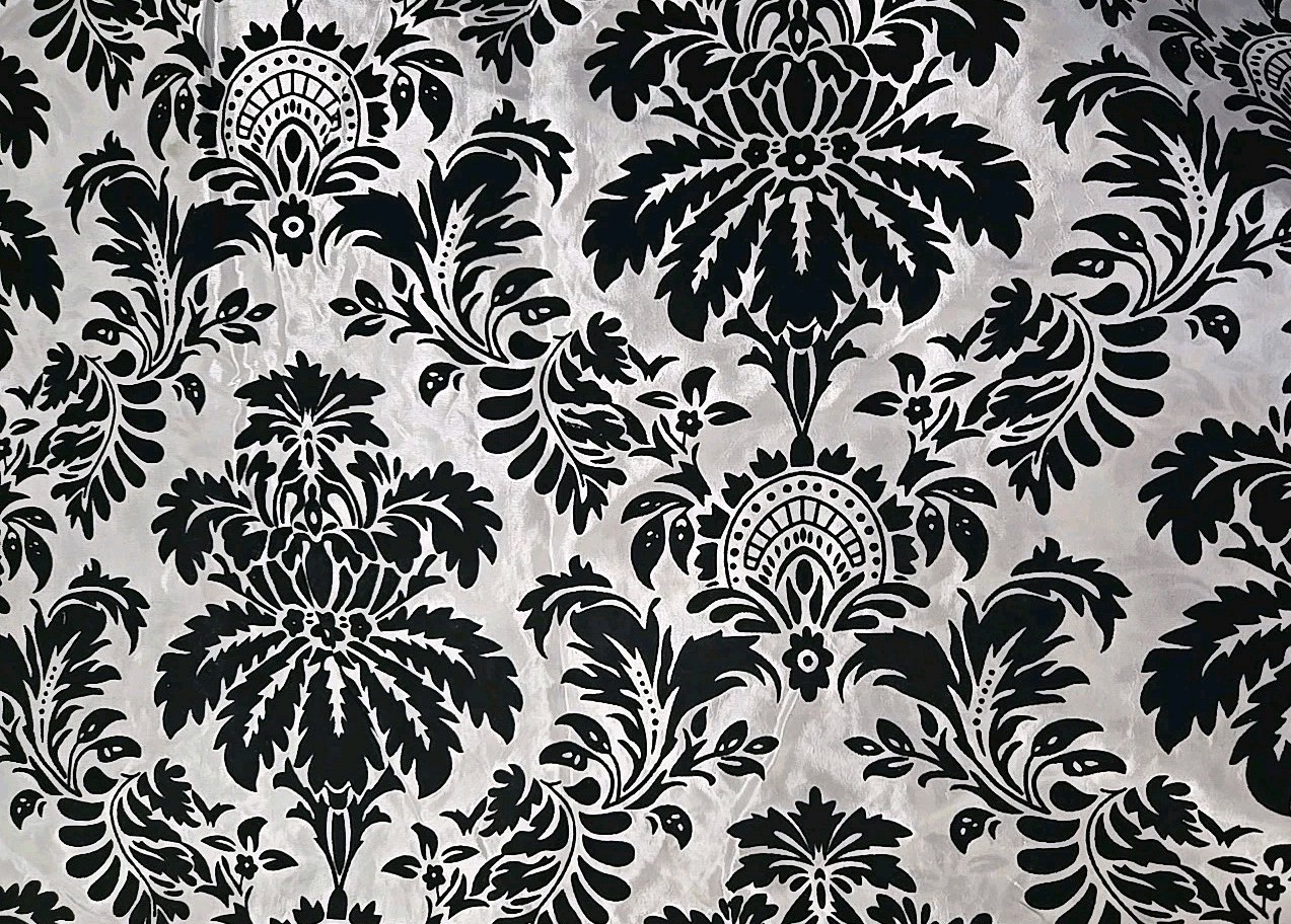 120" Black White FLOCKED DAMASK ROUND TABLECLOTH Wedding Party Event Linen Decor gallery