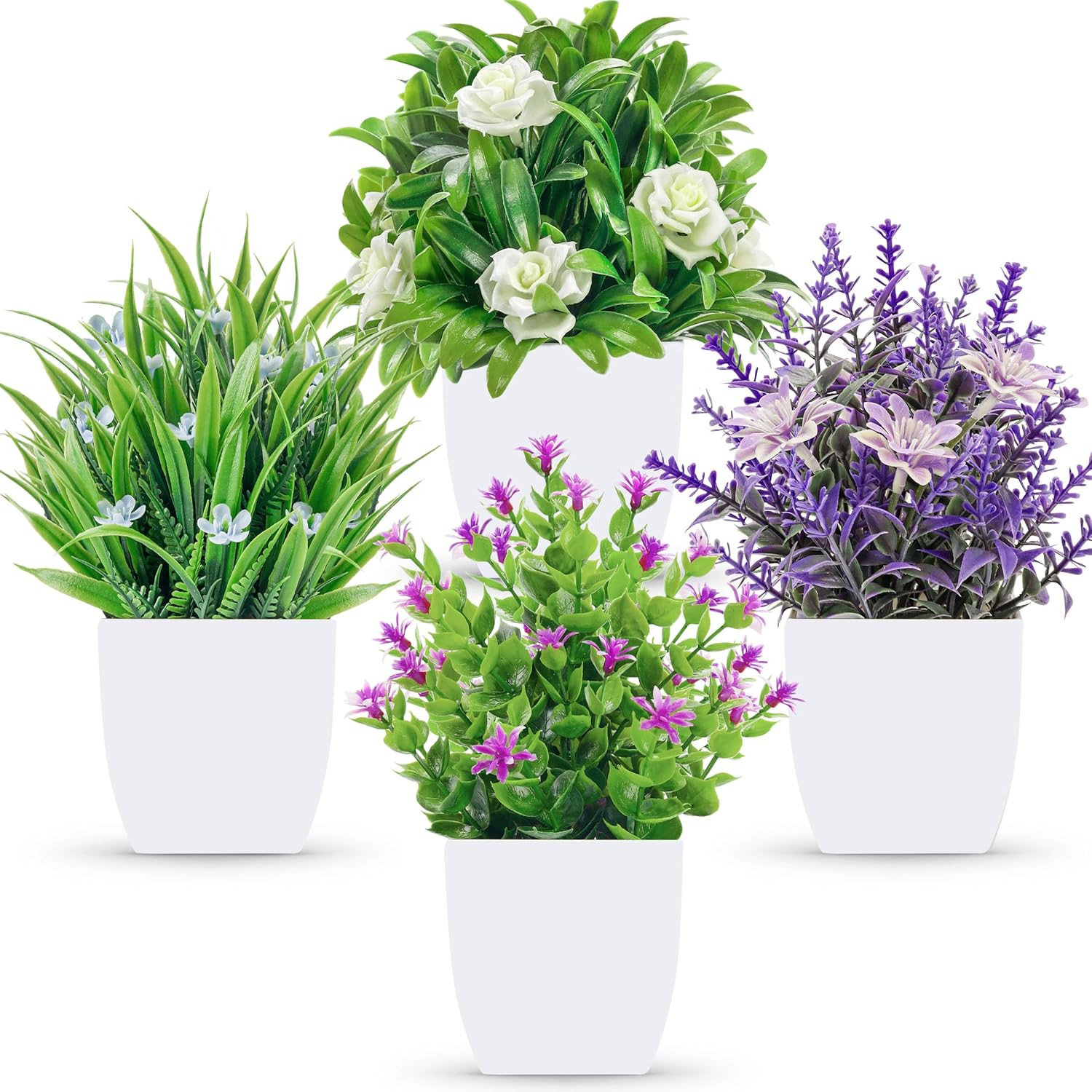 4 Pack Small Fake Flowers Plants Spring Decorations for Centerpiece Table Decora gallery