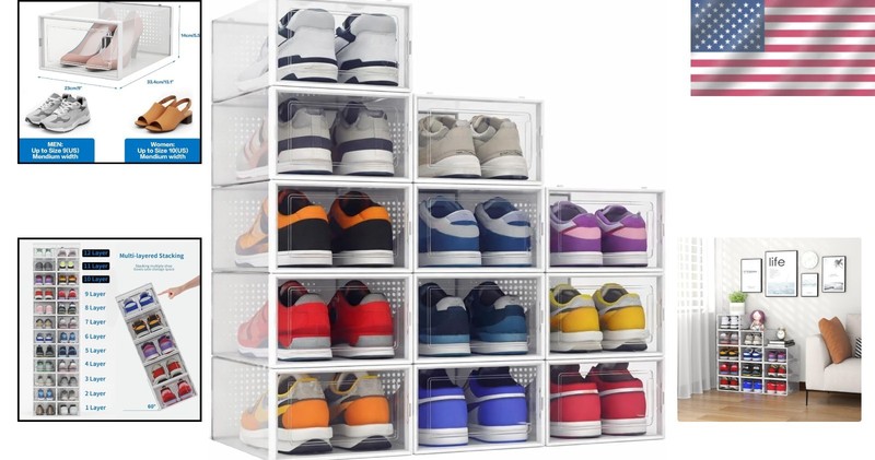 Durable 12 Pack Clear Stackable Shoe Storage for All Rooms - Organize with Ease gallery