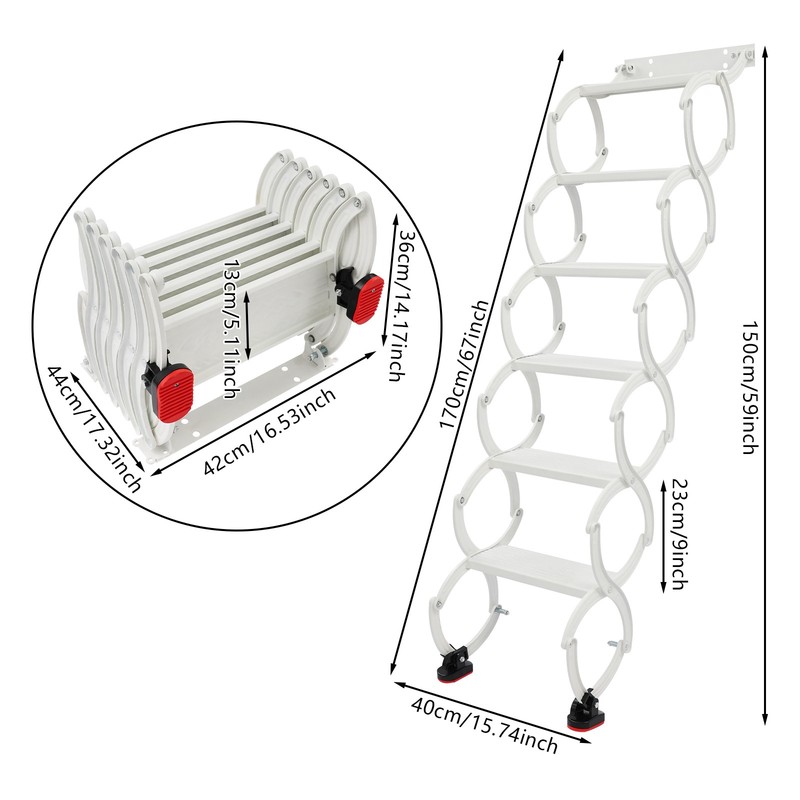 Attic Loft Pull Down Ladder 6 Step Wall Mounted Folding Loft Ladder Stairs White gallery
