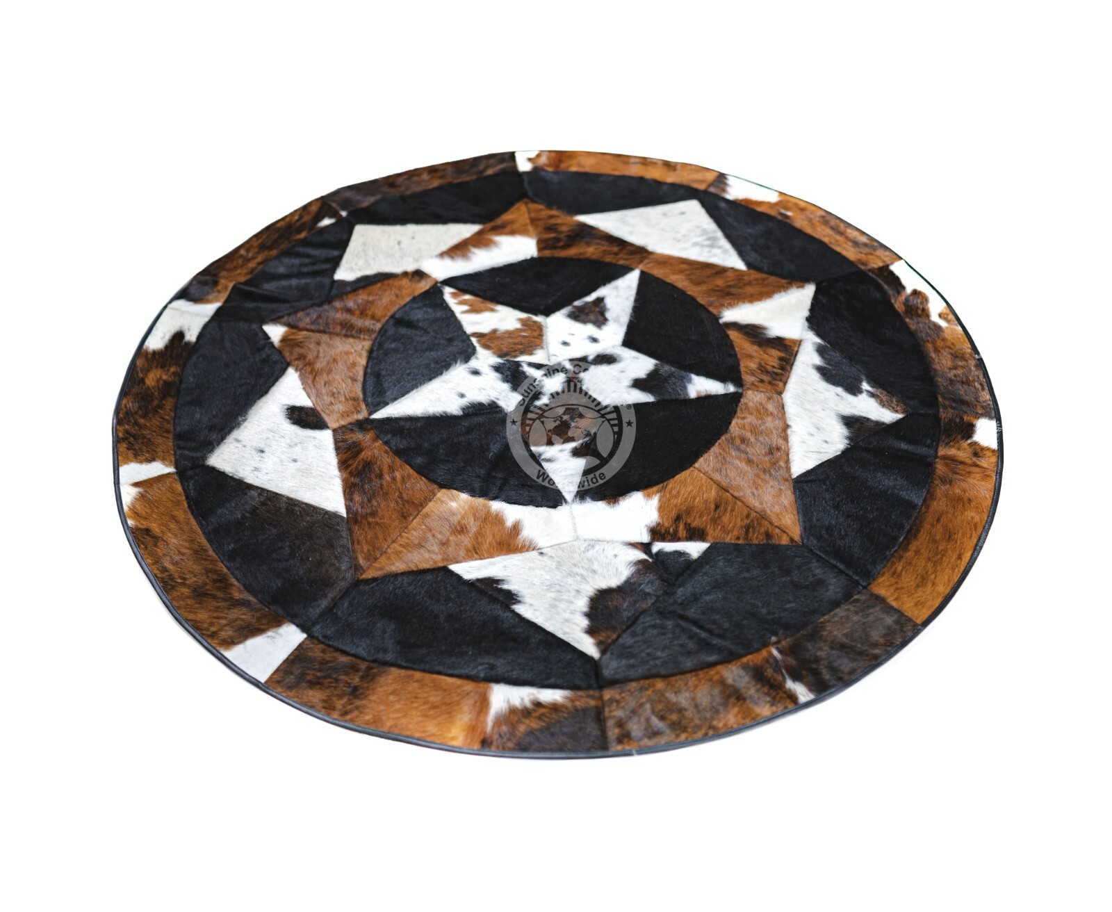 Real Cowhide Round Rug Tricolor Multi Star 60" gallery