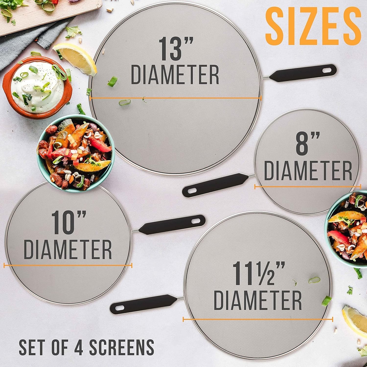 4-Piece Stainless Steel Splatter Guard Set (13", 11.5", 10",8”) Fine Mesh Cover, gallery