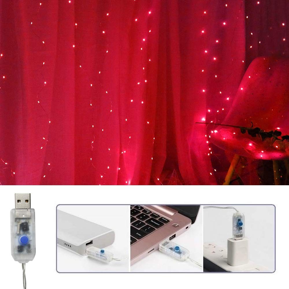 300 LED Red Curtain Christmas String Fairy Lights 9.8x9.8 Ft USB Remote gallery