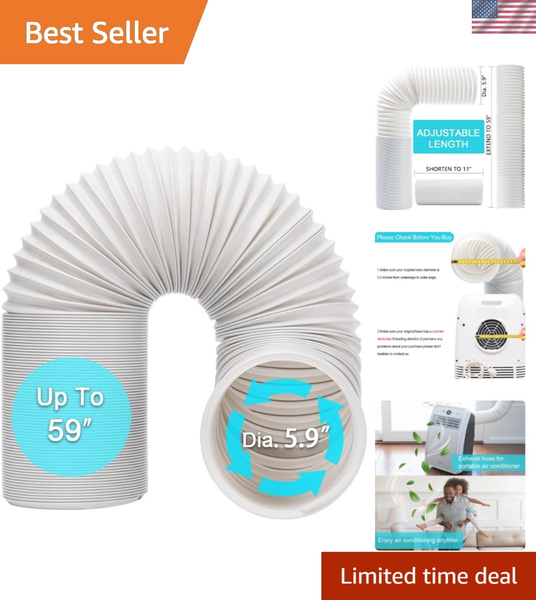 Portable Air Conditioner Hose, Portable Exhaust Vent Hose with 5.9 Inch Diame... gallery