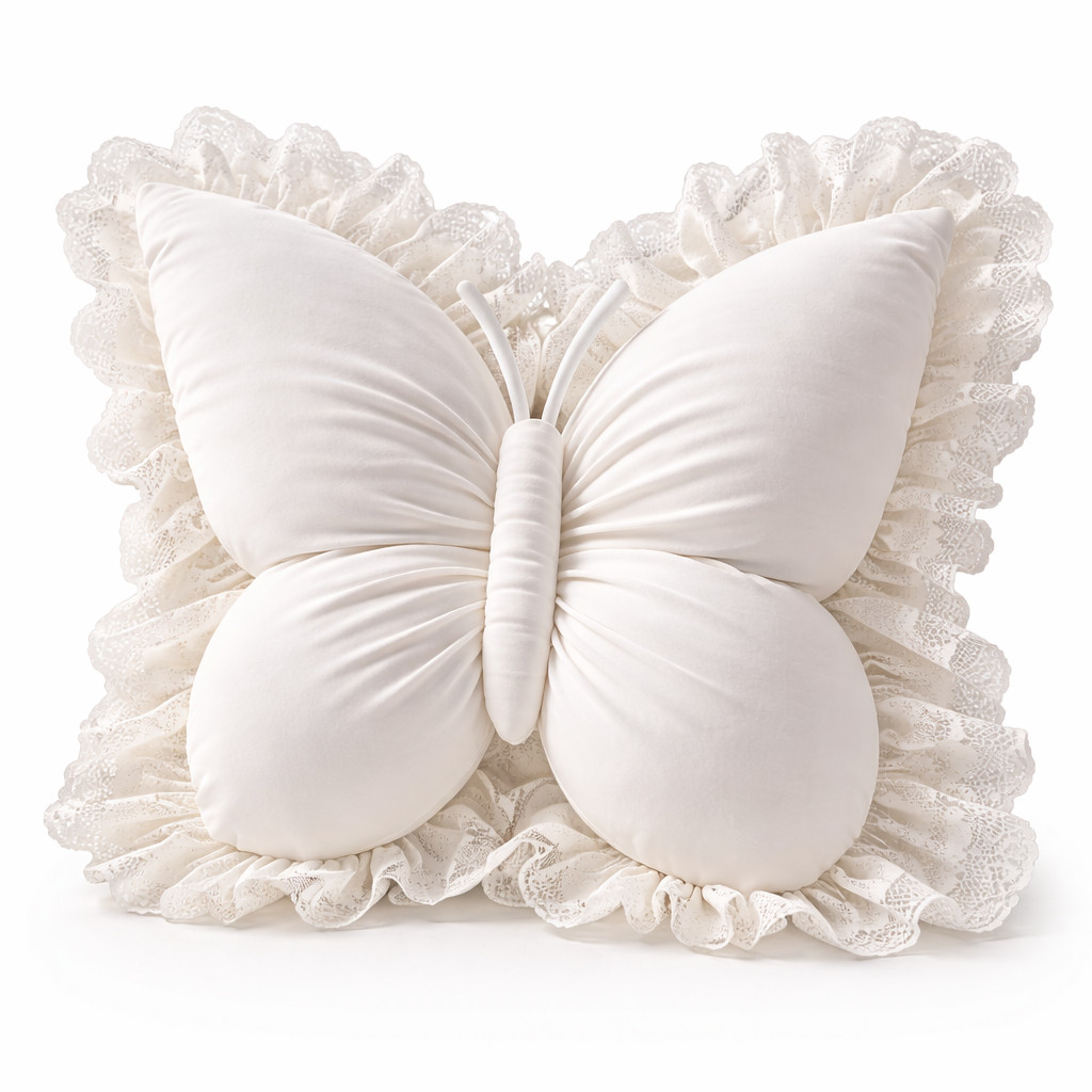Butterfly Throw Pillow White Lace Ruffle Cushion Princess Sofa Bedroom Decor gallery