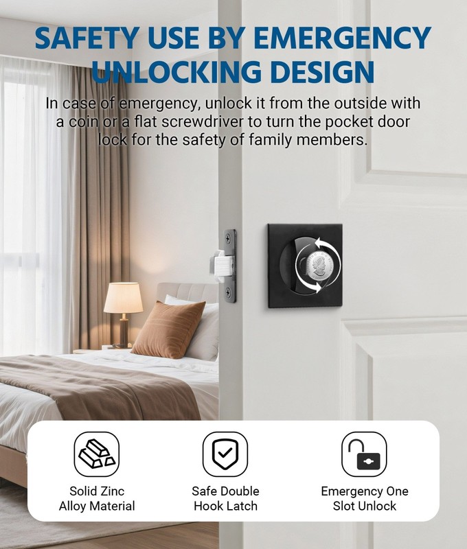 Embedded Folding Pocket Door Lock with Adjustable Latch for 2-3/8" Backset-USA gallery